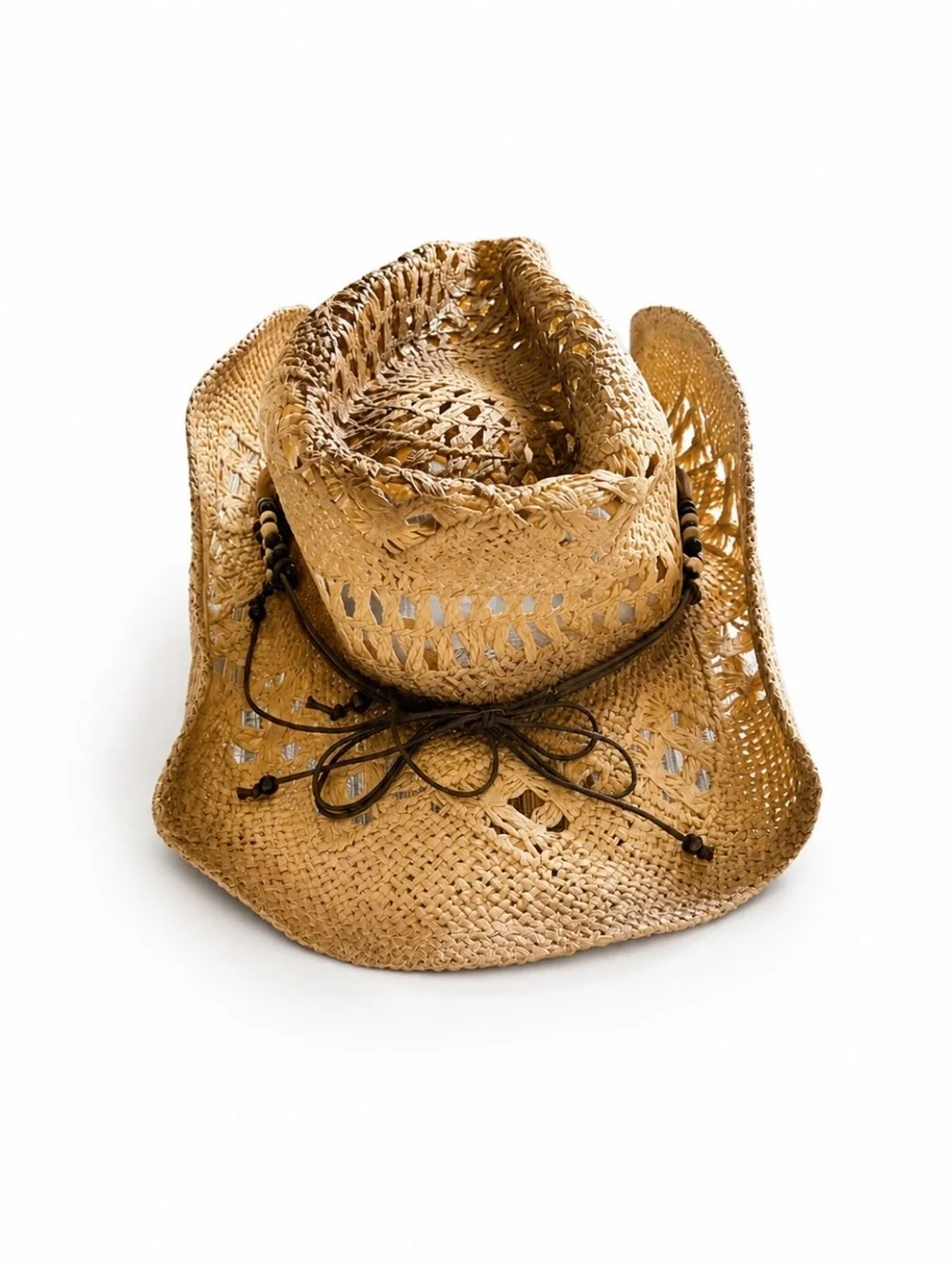 Woman’s Straw Beaded Cowboy Hat with Turquoise Accent - Natural.